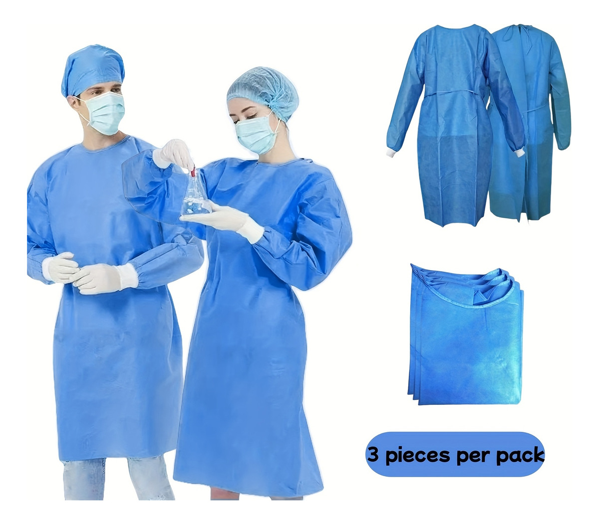 Medical Lab Gown - 3 stuks 45gsm SMS drielaags composiet